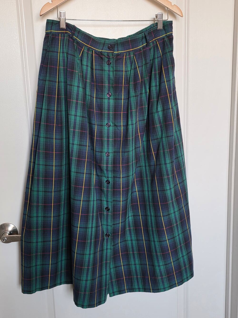 Vintage Bechamel Green Plaid Skirt with Pockets